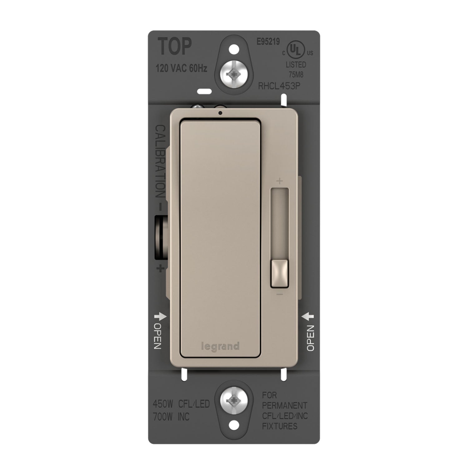 radiant Decora Slider Dimmer Switch, 450-Watt LED, Single Pole or 3-Way, Nickel