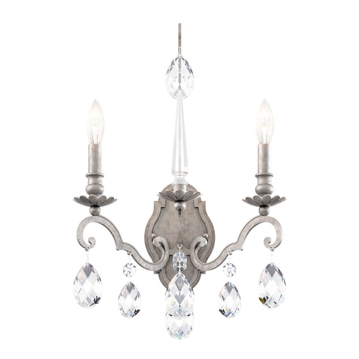 Renaissance Nouveau 21 inch. Antique Silver Armed Sconce with Heritage Crystal - Bees Lighting