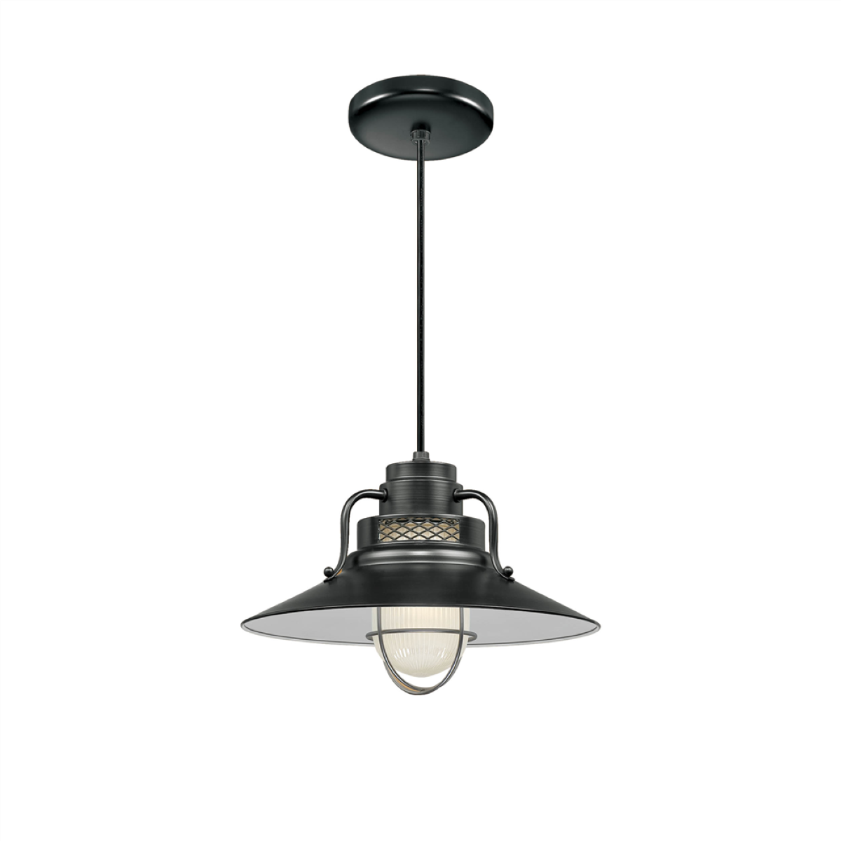 R Series 14" Cord Hung Railroad Shade Pendant Light Satin Black Finish - Bees Lighting