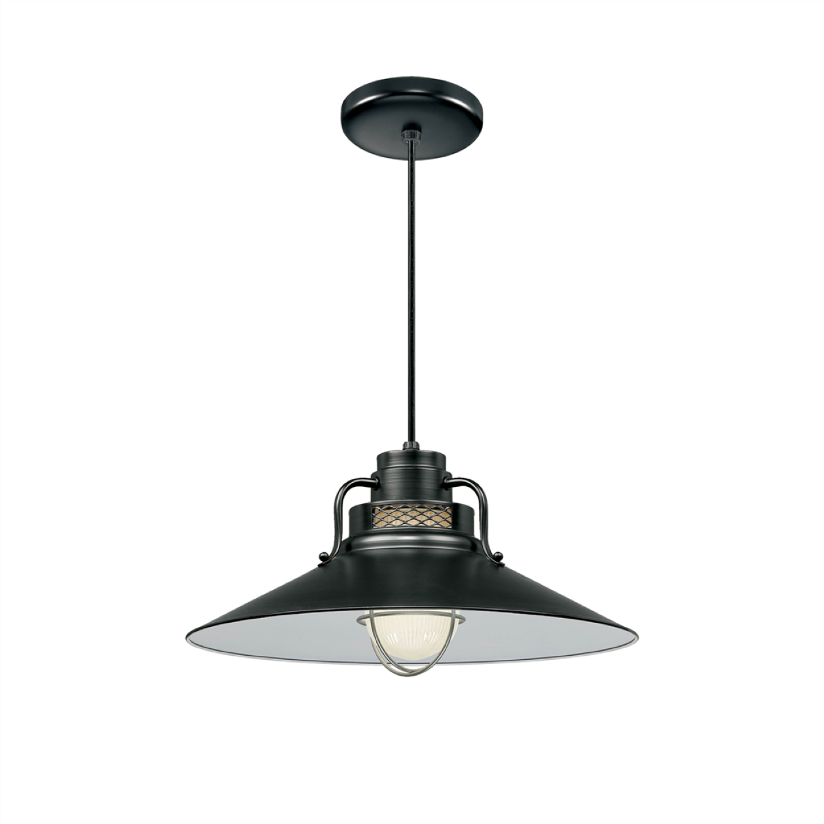 R Series 18" Cord Hung Railroad Shade Pendant Light Satin Black Finish - Bees Lighting