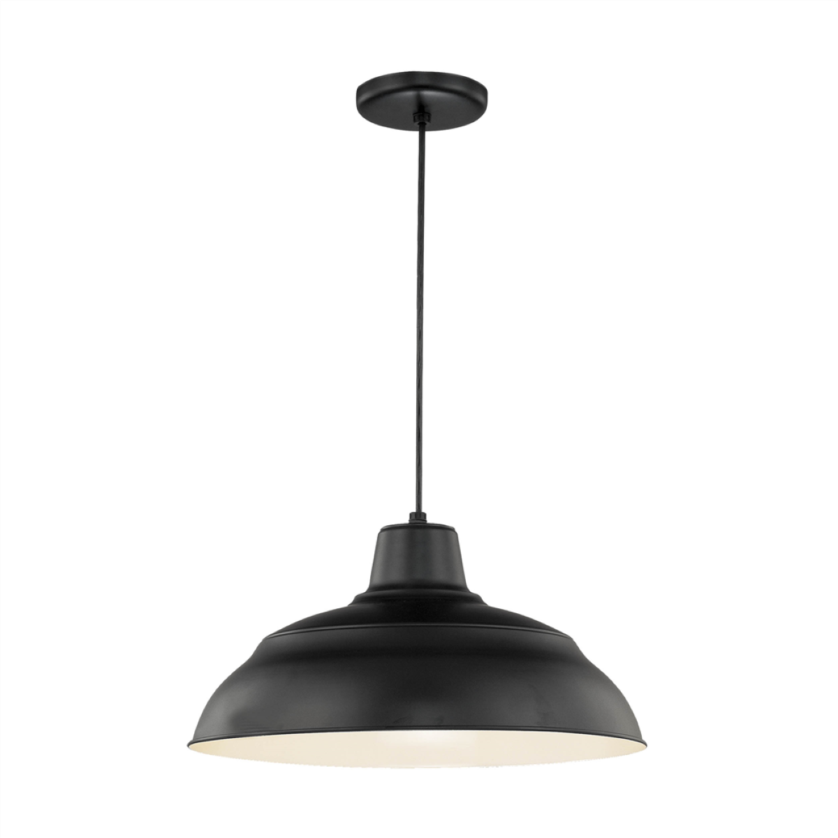 R Series 17" Cord Hung Warehouse Pendant Light Satin Black Finish