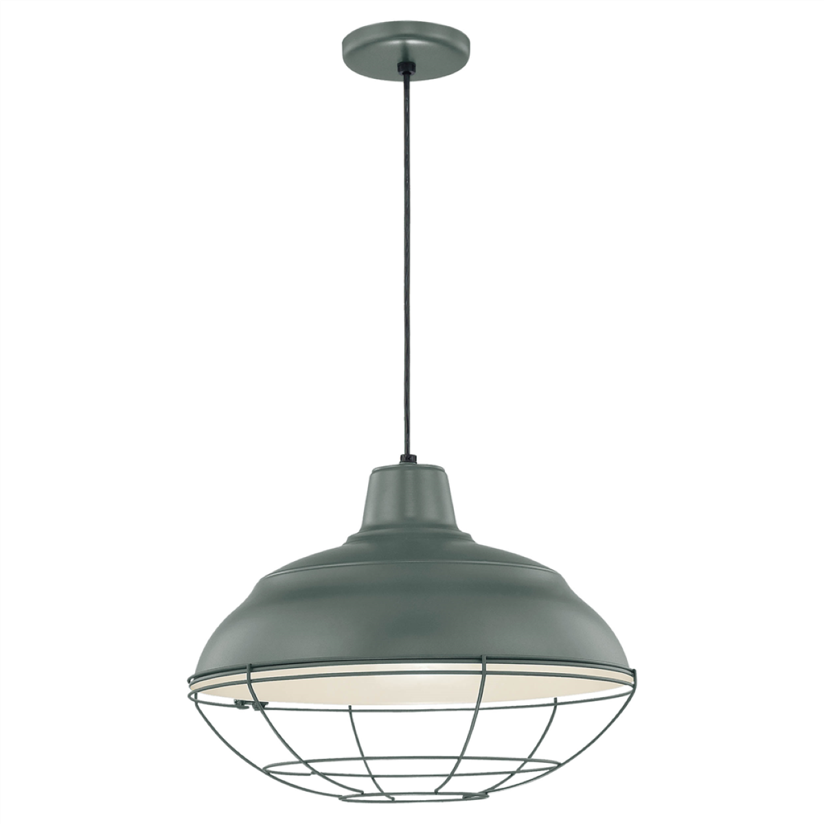 R Series 17" Cord Hung Warehouse Pendant Light Satin Green Finish - Bees Lighting