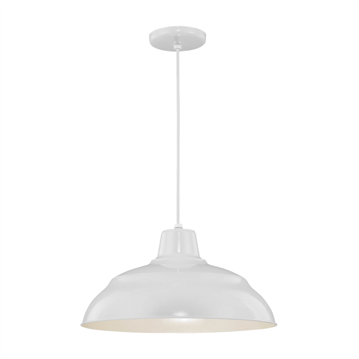 R Series 17" Cord Hung Warehouse Pendant Light White Finish