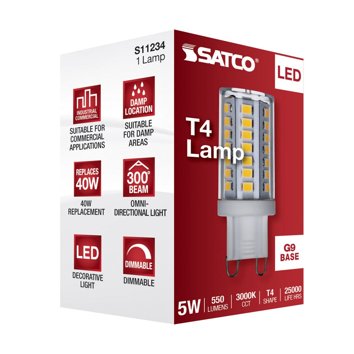 T4 Mini LED Bulb, 5 Watts, 550 Lumens, 3000K, G9 Double Loop Base