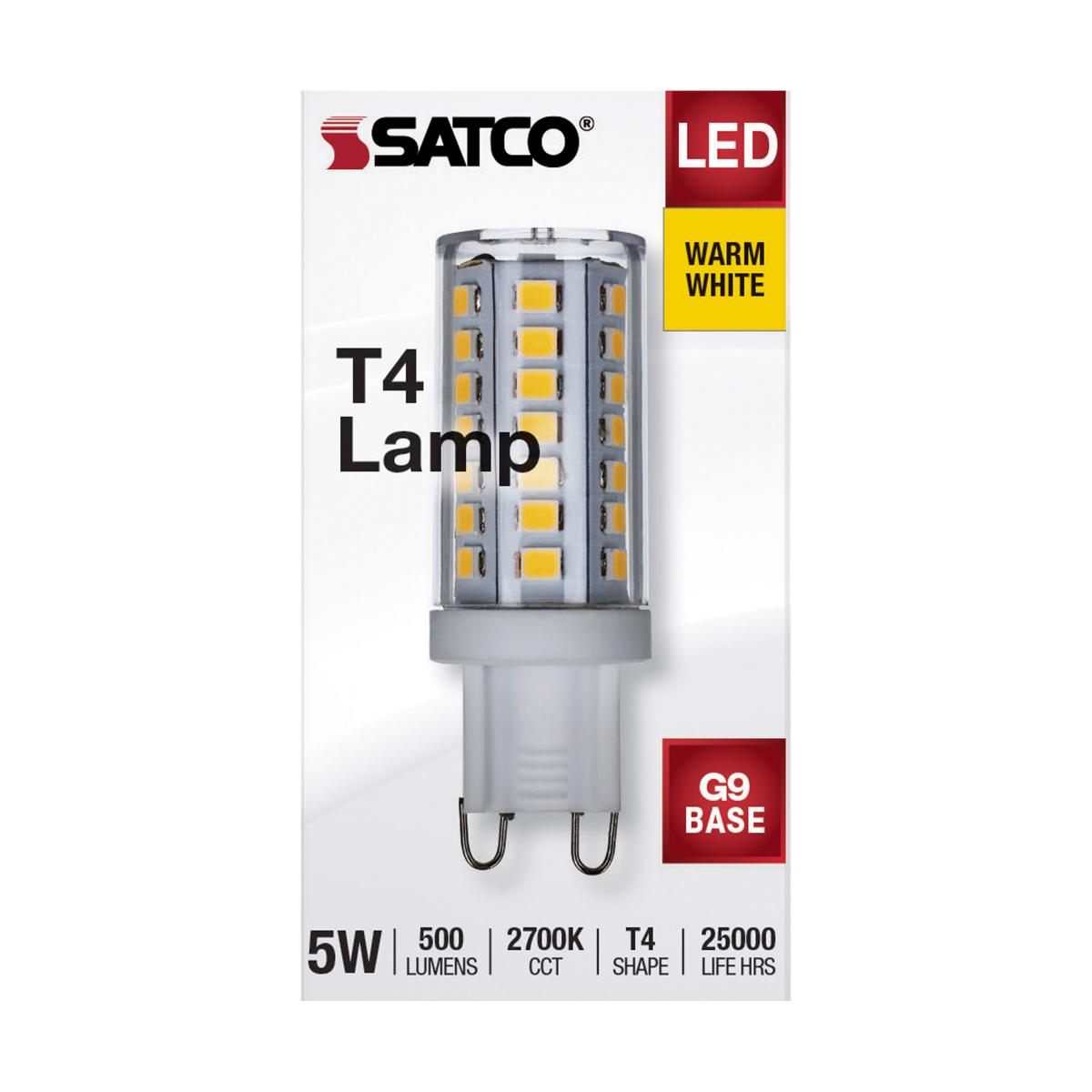 T4 Mini LED Bulb, 5 Watts, 500 Lumens, 2700K, G9 Base, Clear Finish, 120V