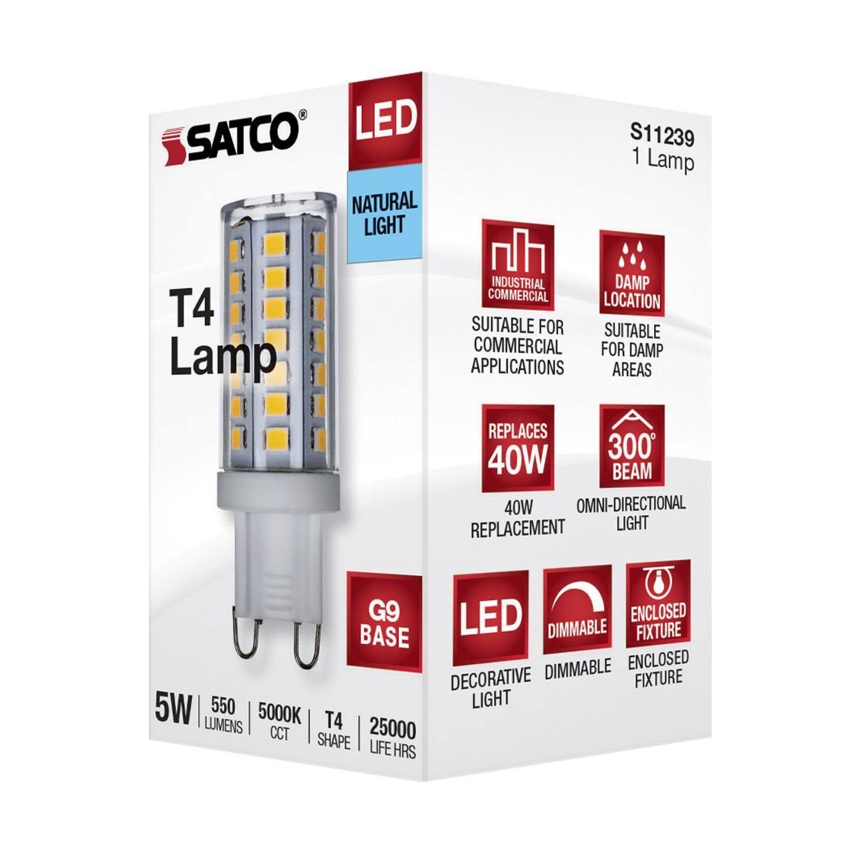 T4 Mini LED Bulb, 5 Watts, 550 Lumens, 5000K, G9 Base, Clear Finish, 120V