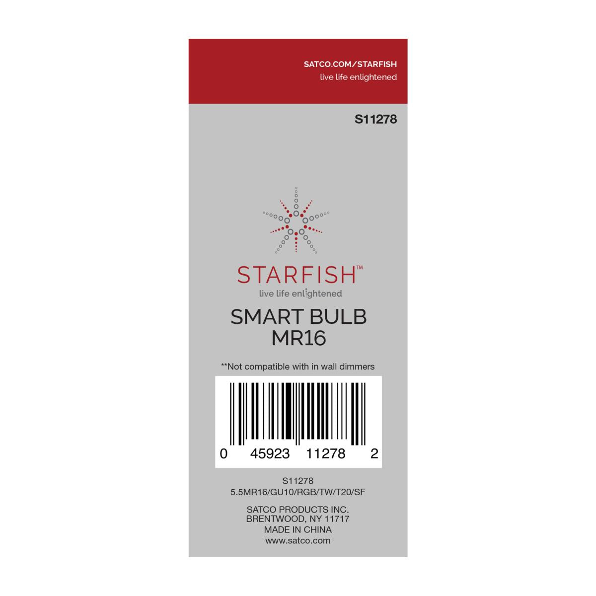 Starfish MR16 Wi-Fi Smart LED Bulb, 6W, 385 Lumens, RGBW & Tunable White, 50º Flood, T20 Compliant