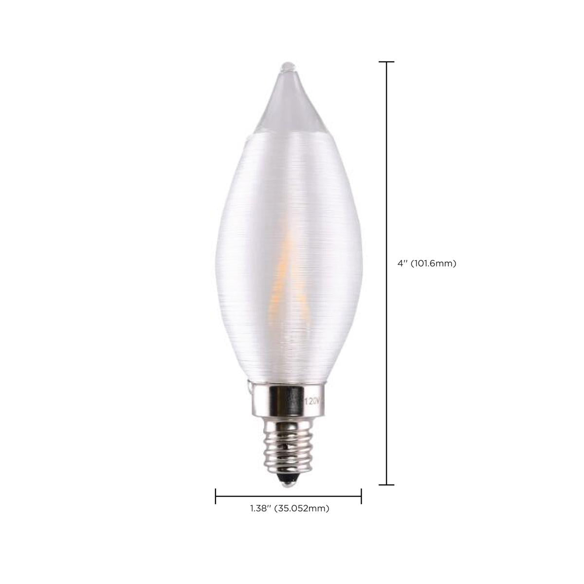 CA11 Filament LED Bulb, 2W, 150lm, 2700K, 20W Equal, E12 Candelabra Base, Satin Spun Clear