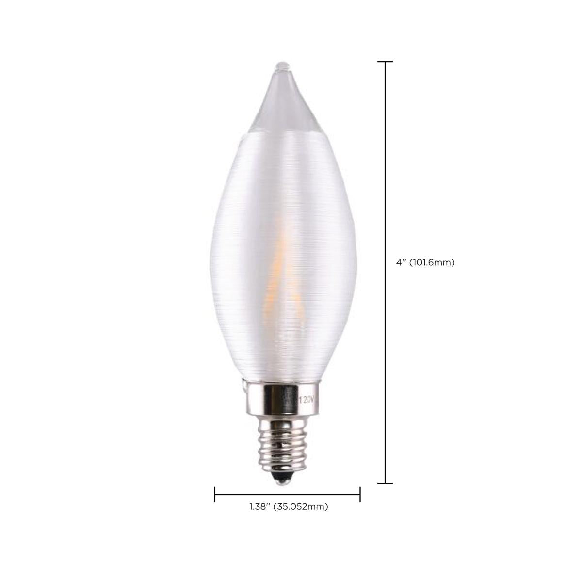 CA11 Filament LED Bulb, 2W, 150lm, 2700K, 20W Equal, E12 Candelabra Base, Satin Spun Clear, Carded