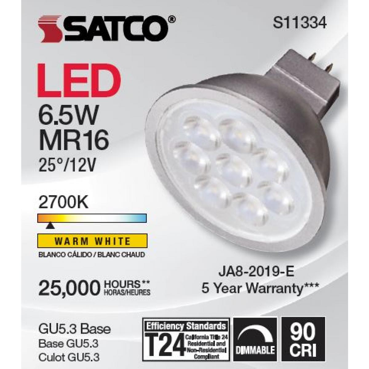 MR16 LED Bulb, 7 Watts, 450 Lumens, 2700K, 50W Equal, GU5.3 Base, 25° Spot, 12V