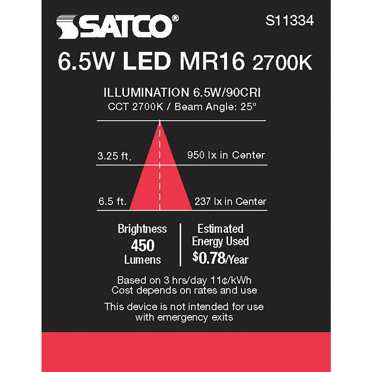 MR16 LED Bulb, 7 Watts, 450 Lumens, 2700K, 50W Equal, GU5.3 Base, 25° Spot, 12V