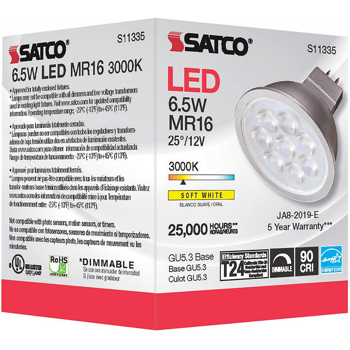 MR16 LED Bulb, 7 Watts, 450 Lumens, 3000K, 50W Equal, GU5.3 Base, 25° Spot, 12V