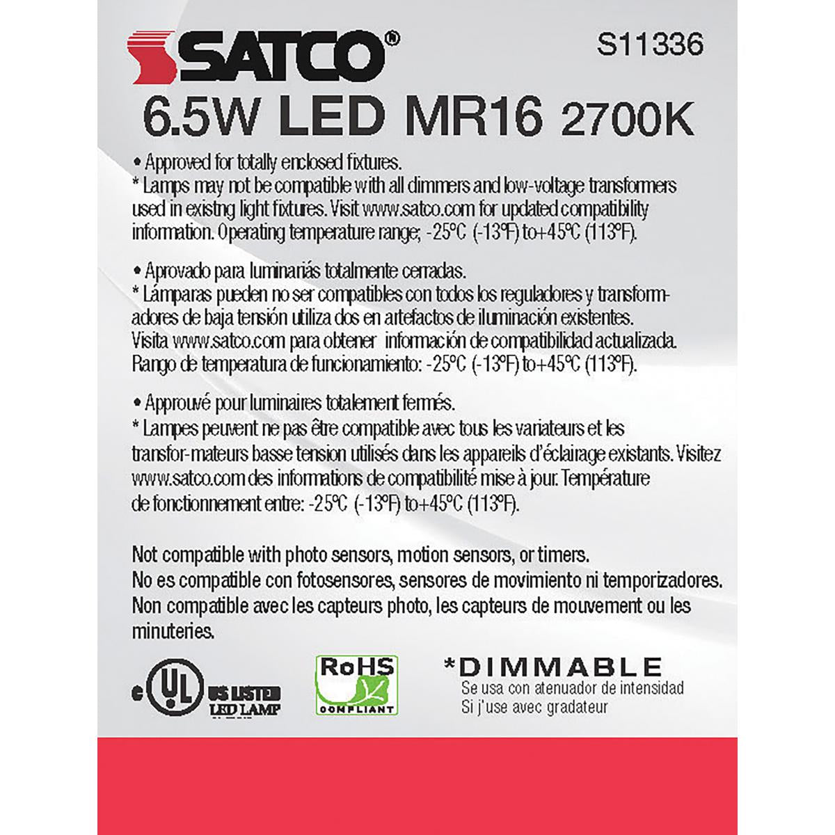 MR16 LED Bulb, 7 Watts, 450 Lumens, 2700K, 50W Equal, GU5.3 Base, 40° Flood, 12V