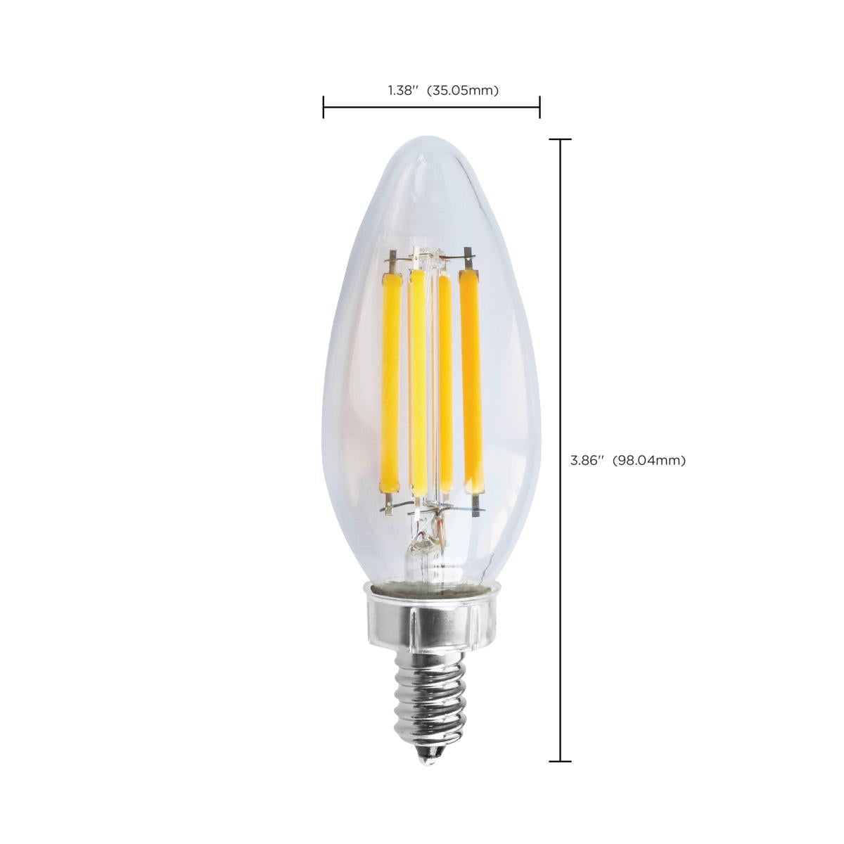 C11 LED Filament Bulb, 8 Watts, 760 Lumens, 2700K, E12 Candelabra Base, Clear Finish