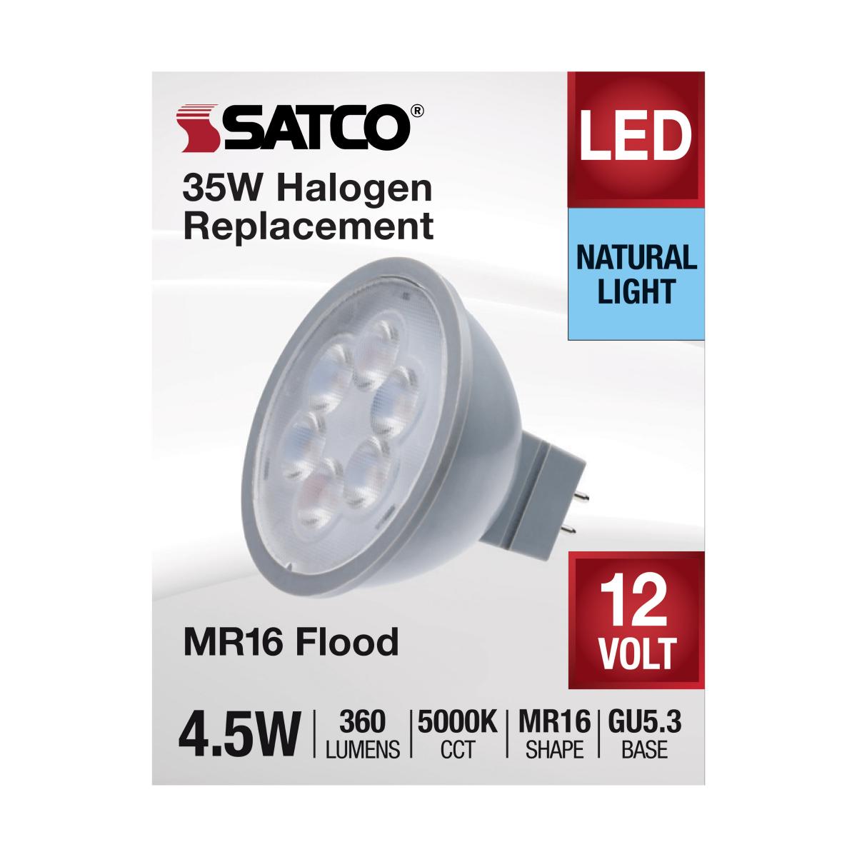 MR16 LED Bulb, 5 Watts, 360 Lumens, 5000K, 35W Equal, GU5.3 Base, 40° Flood, 12V