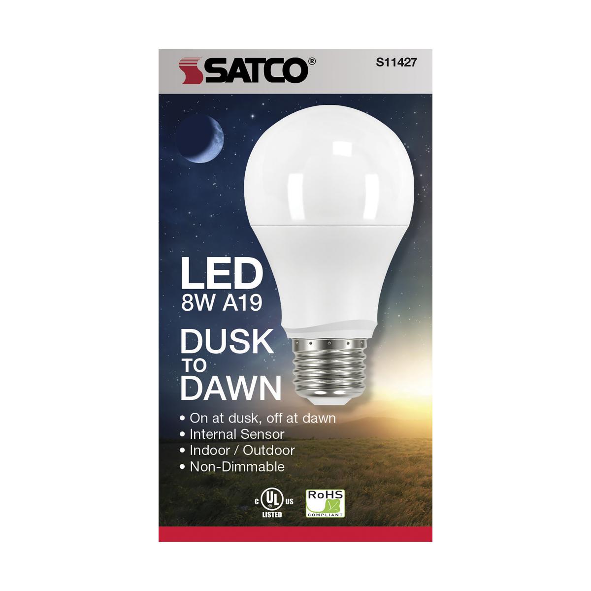 Dusk to Dawn A19 LED Bulb, 9W, 800lm, 5000K, E26 Medium Base, Frosted Finish, With Photocell