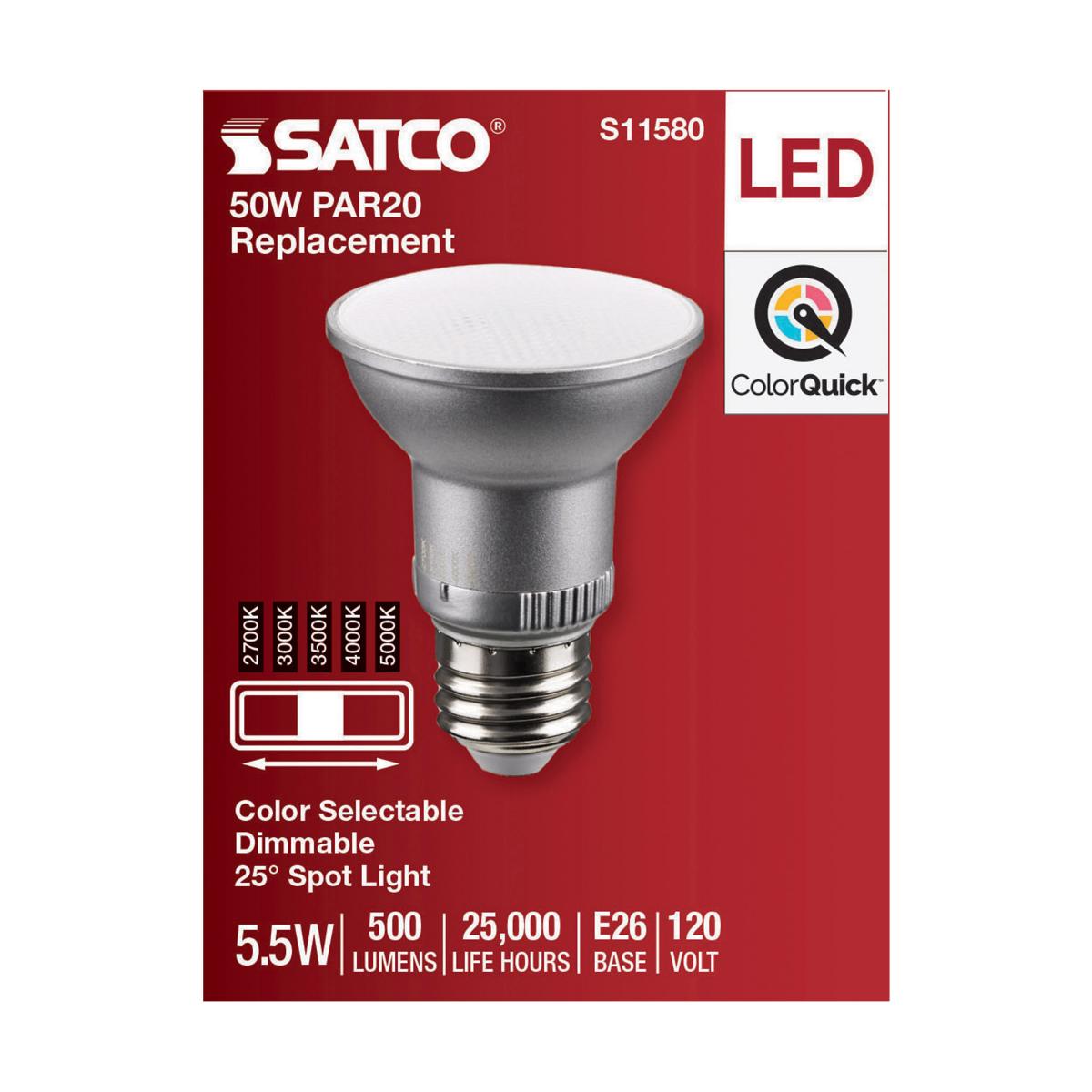 PAR20 LED Bulb, 500 Lumens, 50W Equal, Selectable 2700K to 5000K, E26 Base, 25�� Spot