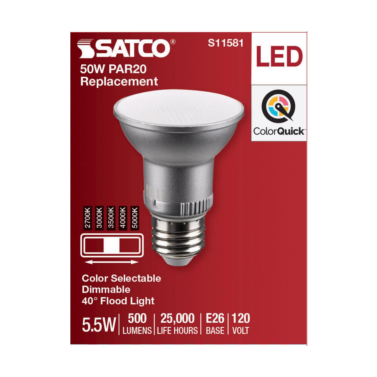 PAR20 LED Bulb, 500 Lumens, 50W Equal, Selectable 2700K to 5000K, E26 Base, 40�� Flood