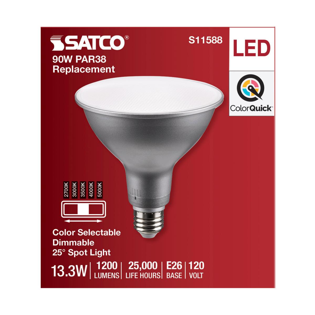 PAR38 LED Bulb, 1200 Lumens, 90W Equal, 27K|30K|40K|50K, E26 Base, 25�� Spot