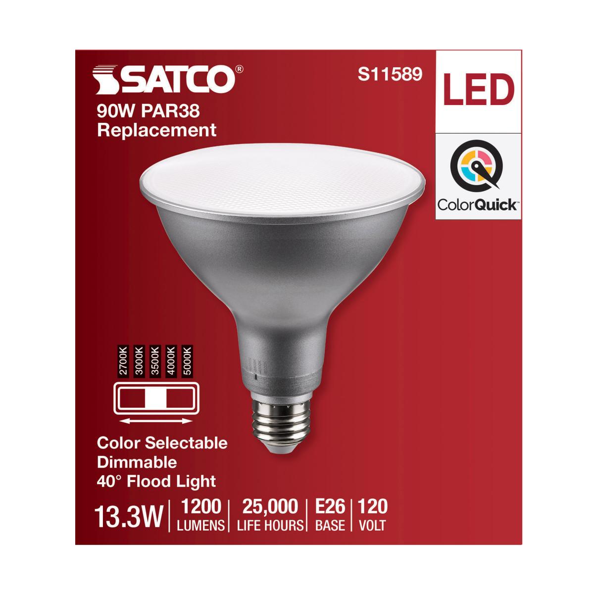 PAR38 LED Bulb, 1200 Lumens, 90W Equal, 27K|30K|40K|50K, E26 Base, 40�� Flood