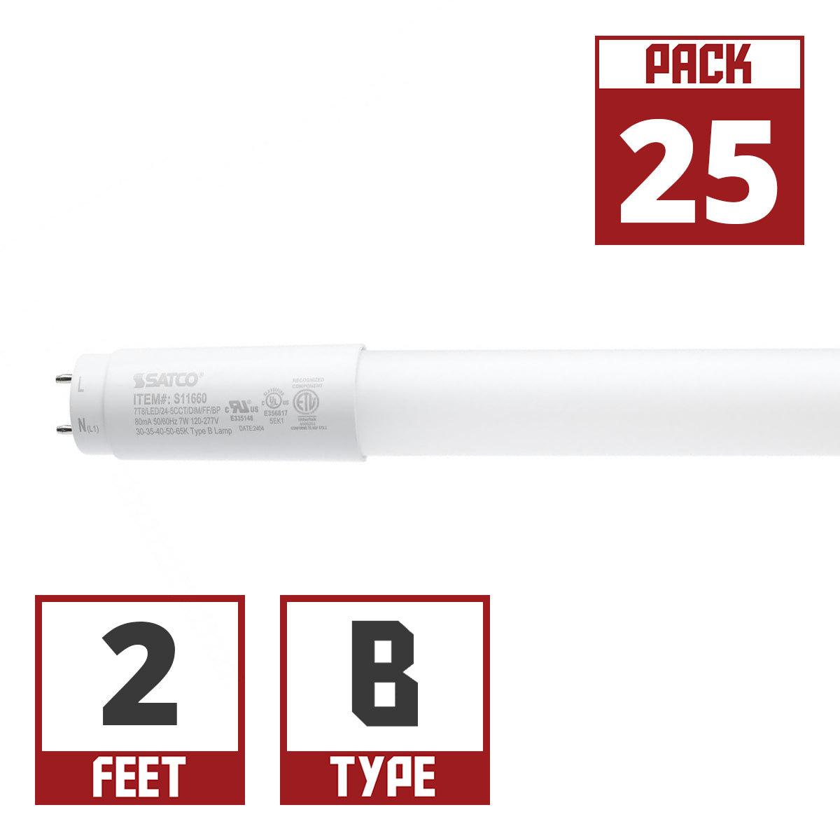 2ft Flicker Free LED T8 Tube, 7 Watts, 1000lm, 3000K to 6500K, Ballast Bypass, Single|Dual End