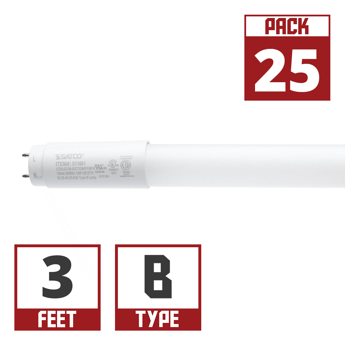 3ft Flicker Free LED T8 Tube, 12 Watts, 1550lm, 3000K to 6500K, Ballast Bypass, Single|Dual End