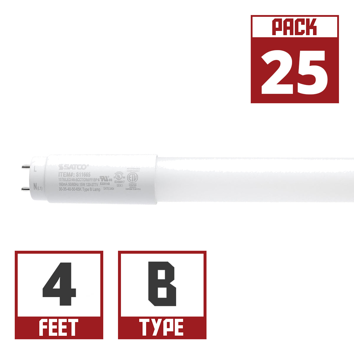 4ft Flicker Free LED T8 Tube, 15 Watts, 2200lm, 3000K to 6500K, Ballast Bypass, Single|Dual End