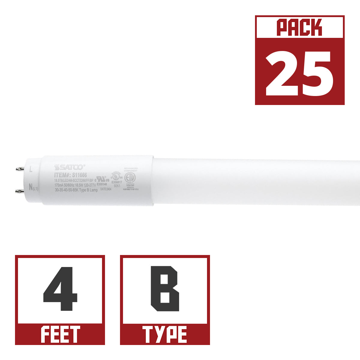 4ft Flicker Free LED T8 Tube, 18.5 Watts, 2600lm, 3000K to 6500K, Ballast Bypass, Single|Dual End