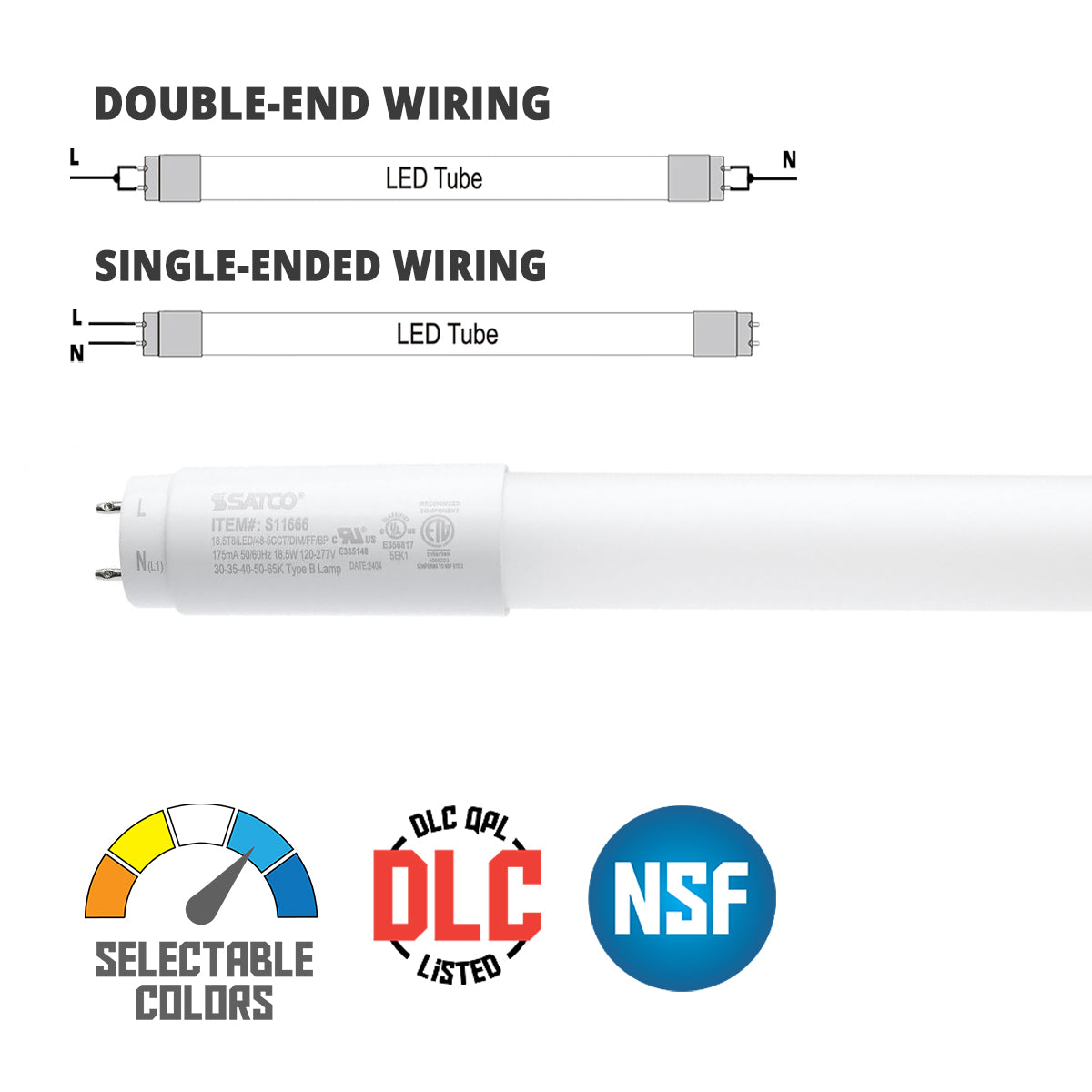 4ft Flicker Free LED T8 Tube, 18.5 Watts, 2600lm, 3000K to 6500K, Ballast Bypass, Single|Dual End - Bees Lighting