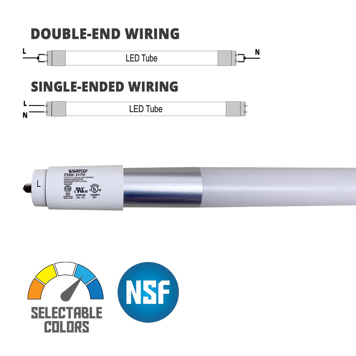 6ft T8 LED Bulb, 24W, 3400lm, 40K|50K|65K, Fa8 Base, Ballast Bypass, Single|Dual End - Bees Lighting