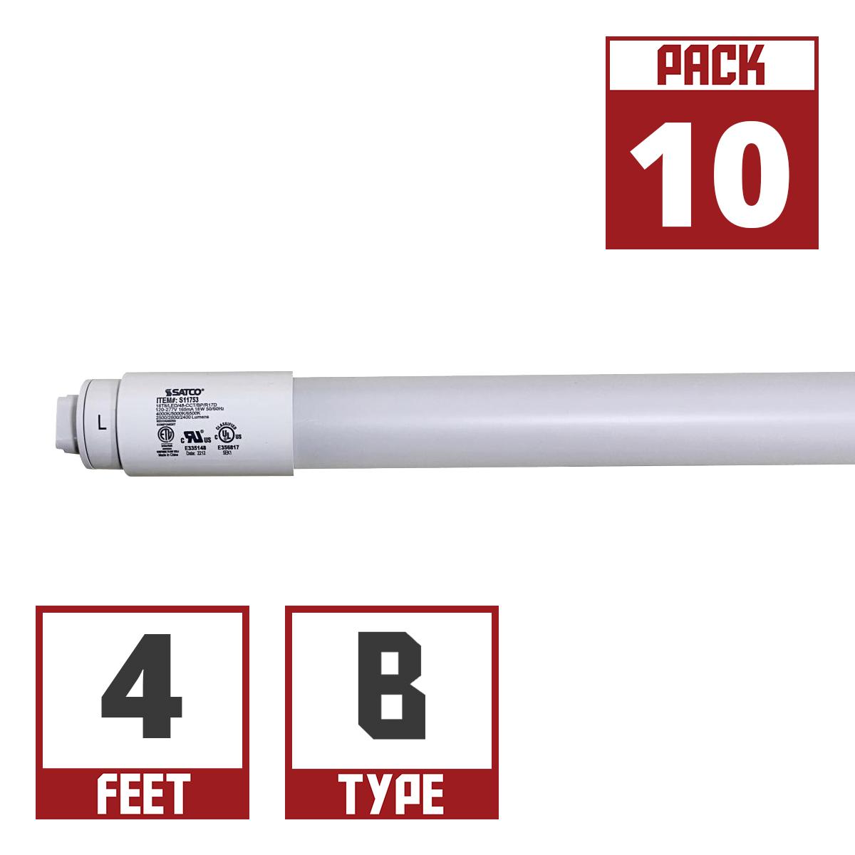 4ft T8 LED Bulb, 18W, 2600lm, 40K|50K|65K, R17D Base, Ballast Bypass, Single|Dual End