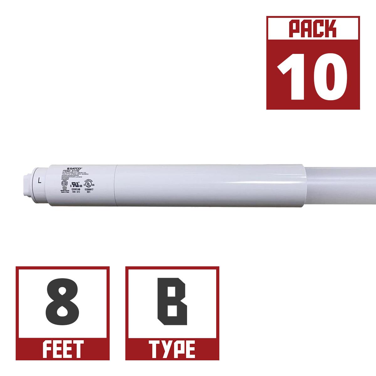 8ft T8 LED Bulb, 38W, 5500lm, 40K|50K|65K, R17D Base, Ballast Bypass, Single|Dual End