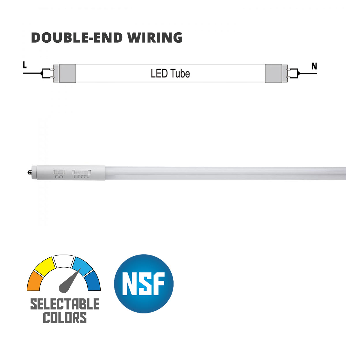 8ft LED T8 Lamp, 2-Piece, 24W|32W|40W, 5500lm, 3000K to 6500K, FA8/R17d, Type B