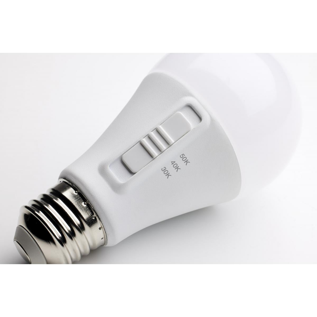 A19 LED Bulb, 12 Watts, 1100 Lumens, Selectable 30K|40K|50K, 75W Equal, E26 Medium Base