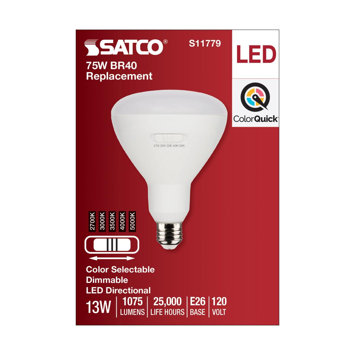 R40/BR40 LED Bulb, 13 Watts, 1075 Lumens, 27K|30K|40K|50K, E26 Base, 100° Flood