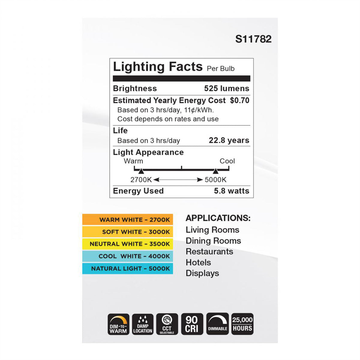 R20/BR20 LED Bulb, 6 Watts, 525 Lumens, Dim to Warm & CCT Selectable, E26 Medium Base, 120° Flood