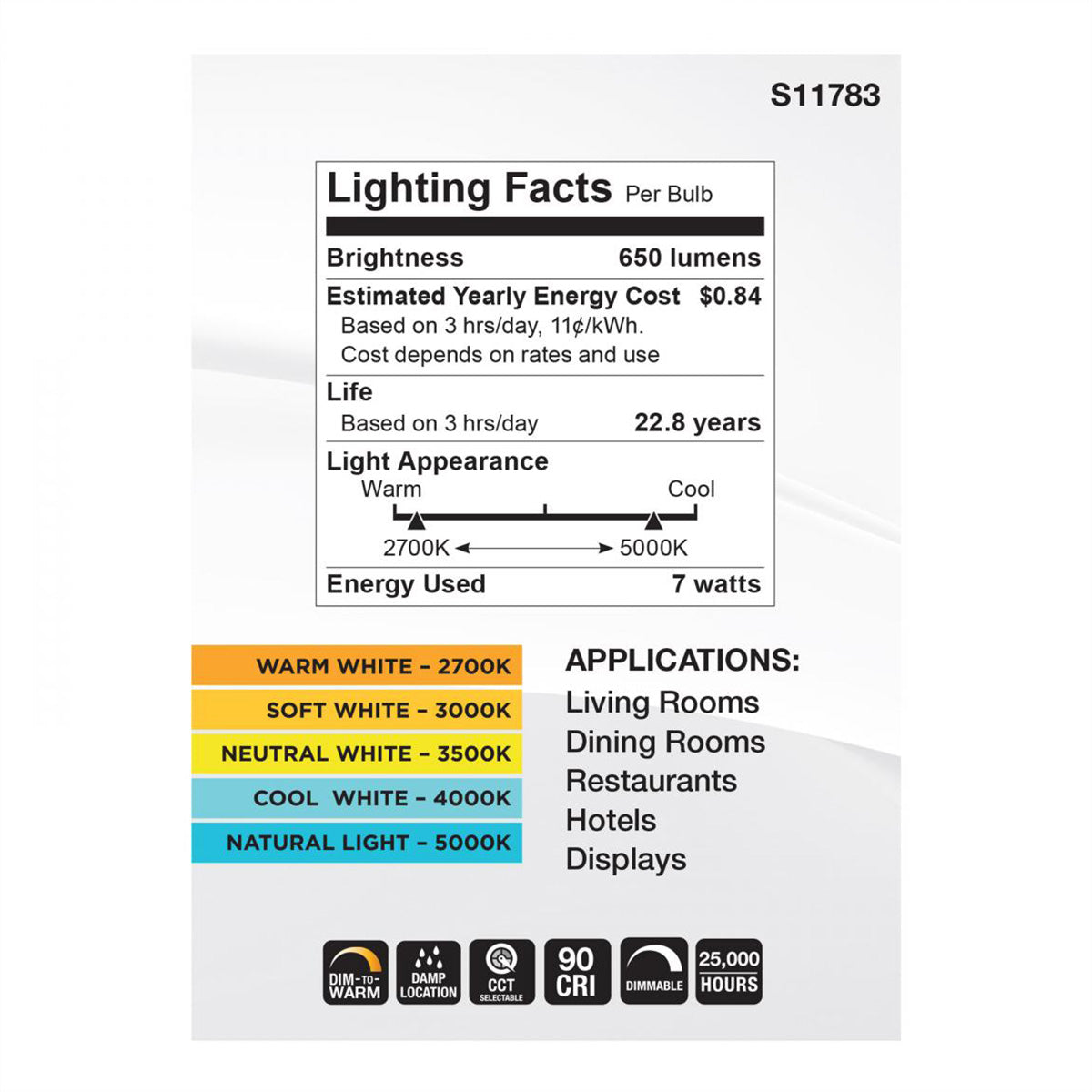 R30/BR30 LED Bulb, 7 Watts, 650 Lumens, Dim to Warm & CCT Selectable, E26 Medium Base, 120° Flood