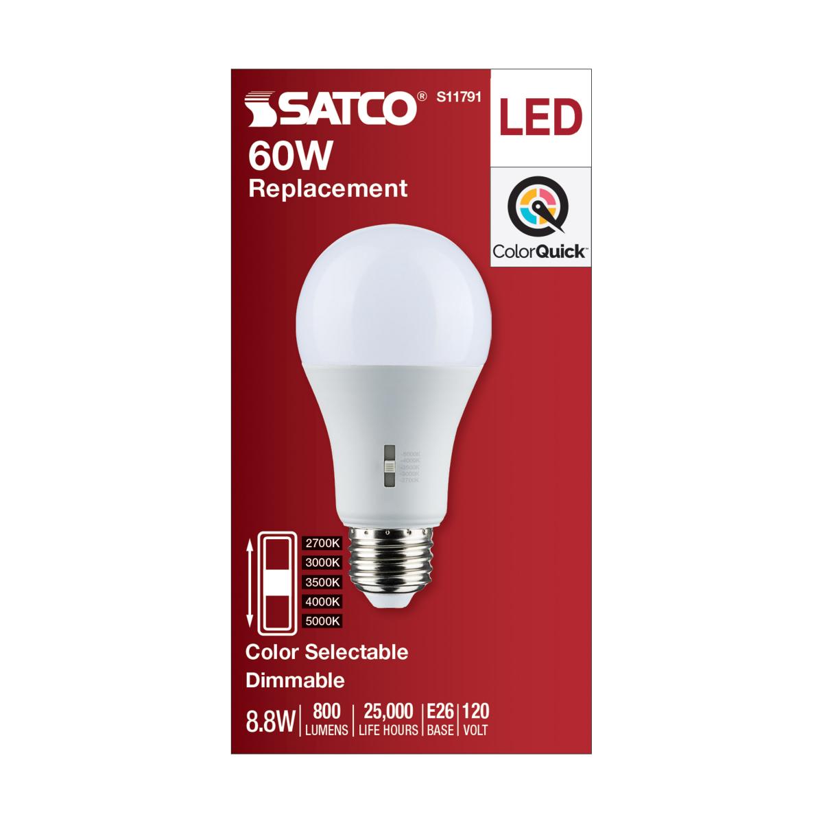 Dimmable A19 LED Bulb, 9 Watts, 800 Lumens, 2700K to 5000K, 60W Equal, E26 Medium Base