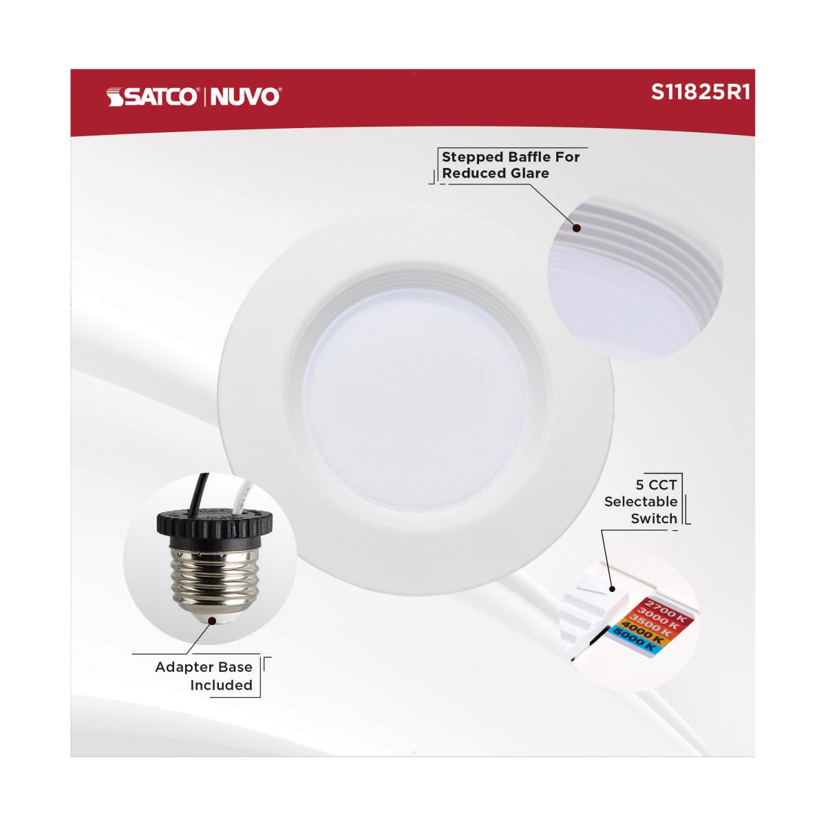 5/6 inch Round Retrofit LED Downlight, 14 Watts, 1200 Lumens, Selectable CCT, White Baffle Trim