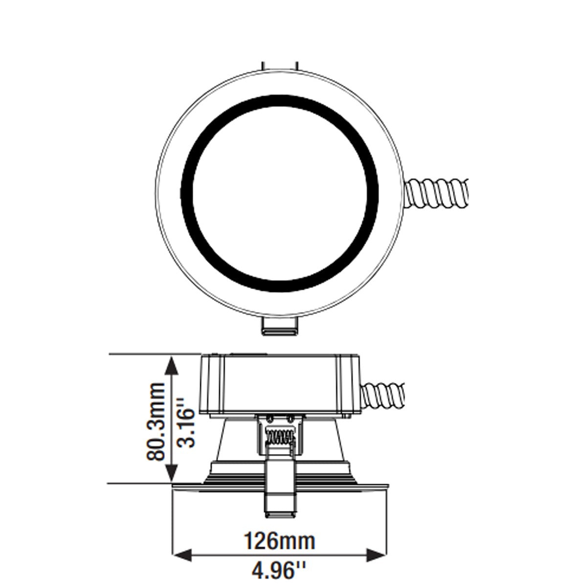 4 Inch Commercial LED Downlight, 12 Watts, 1200 Lumens, Selectable 2700K to 5000K, Baffle Trim, 120-277V