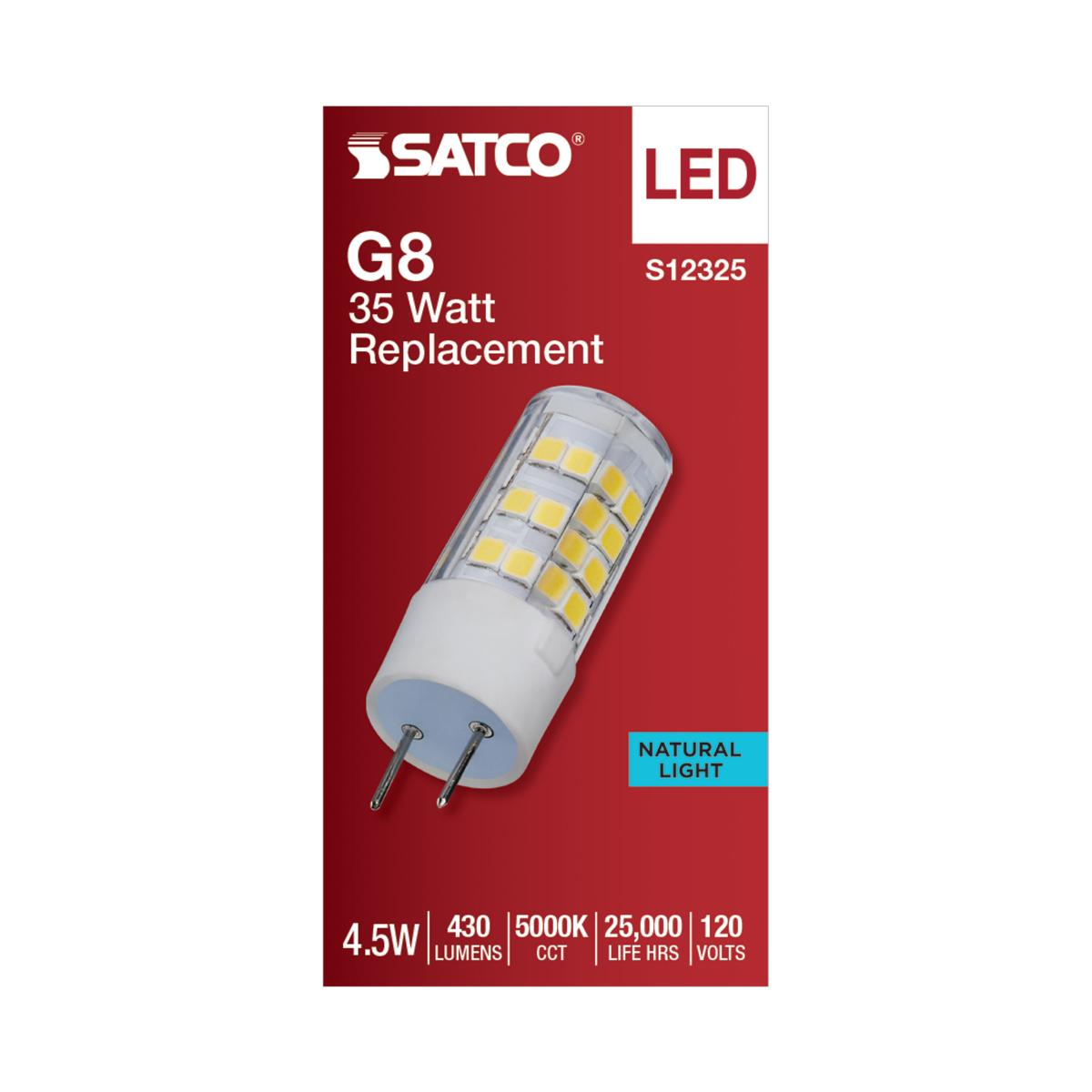 T6 Mini LED Bulb, 4.5 Watts, 430 Lumens, 5000K, G8 Base, Clear Finish, 120V