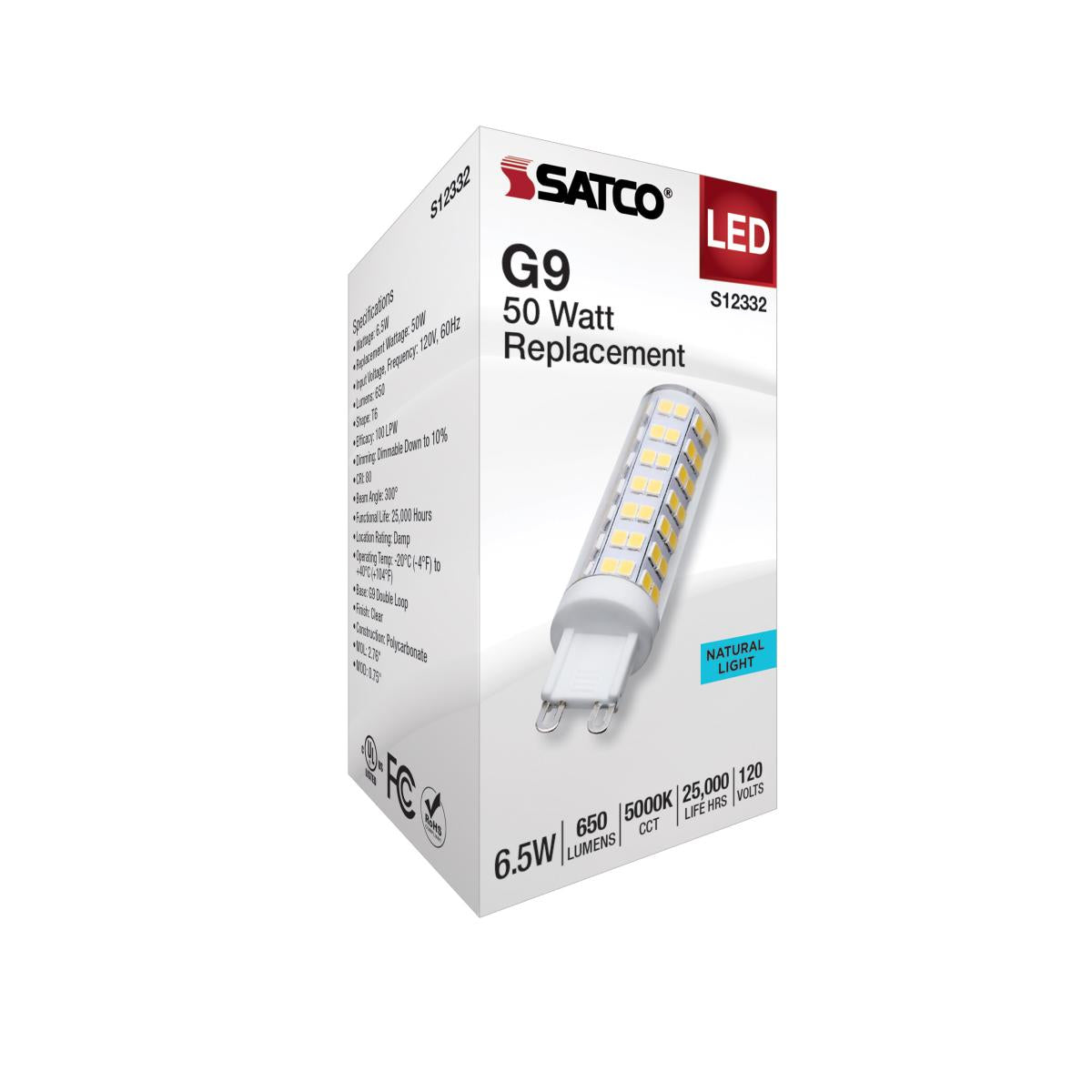 T6 Mini LED Bulb, 6.5 Watts, 650 Lumens, 5000K, G9 Base, Clear Finish, 120V