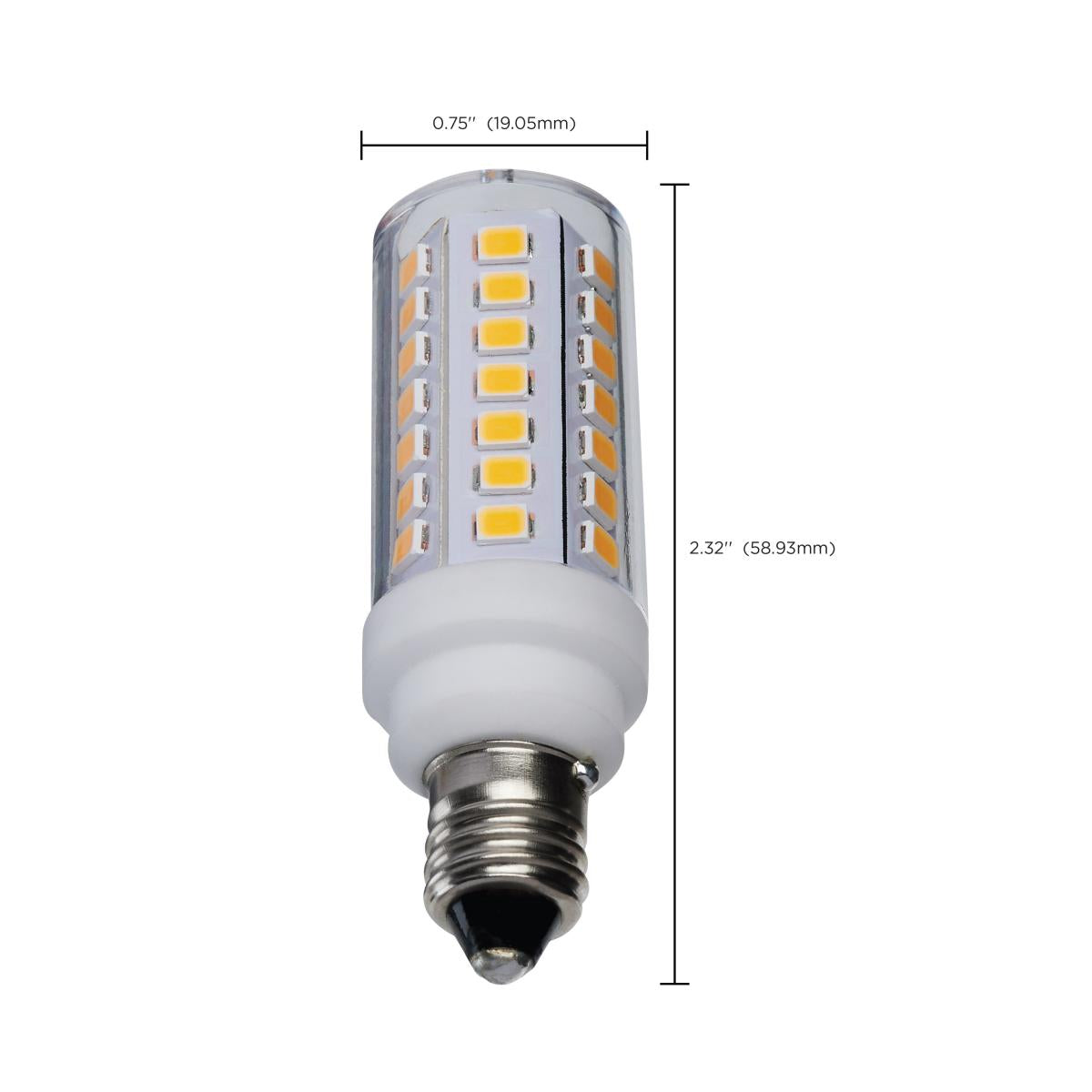 T6 Mini LED Bulb, 5 Watts, 550 Lumens, 3000K, E11 Mini-Candelabra Base, Clear Finish, 120V