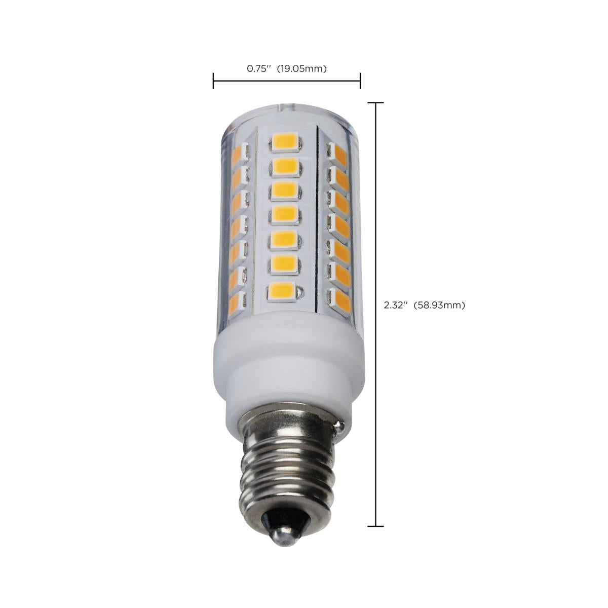 T6 Mini LED Bulb, 5 Watts, 550 Lumens, 3000K, E12 Candelabra Base, Clear Finish, 120V