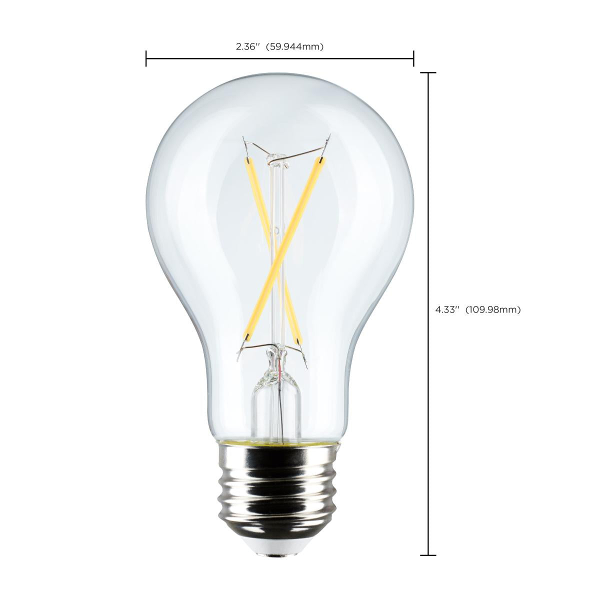 A19 LED Filament Bulb, 5 Watts, 450 Lumens, 2700K, E26 Medium Base, Clear Finish, Pack of 4