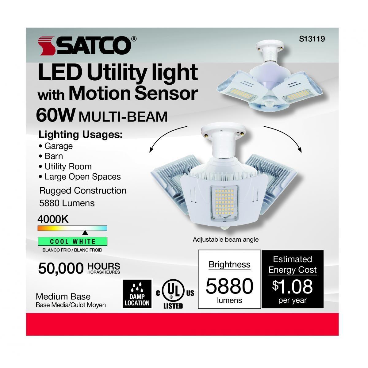 SATCO NUVO S13119 LED Garage Light Bulb with Motion Sensor