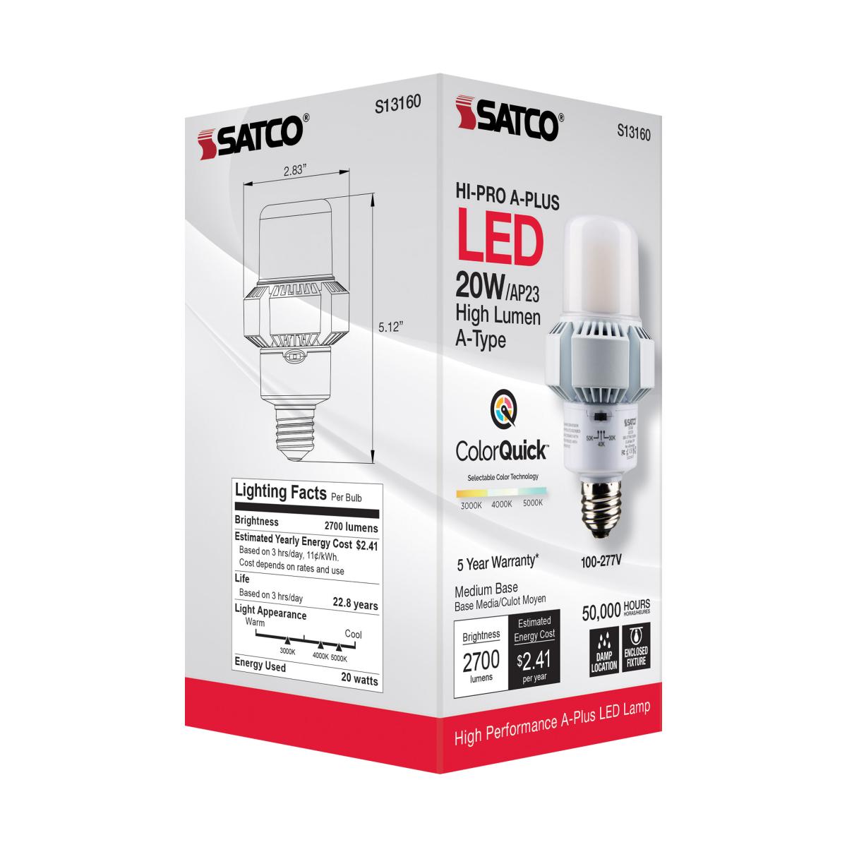 A-Plus 23 LED HID Retrofit Bulb, 20 Watts, 2600 Lumens, Selectable CCT, E26 Base, 120-277V