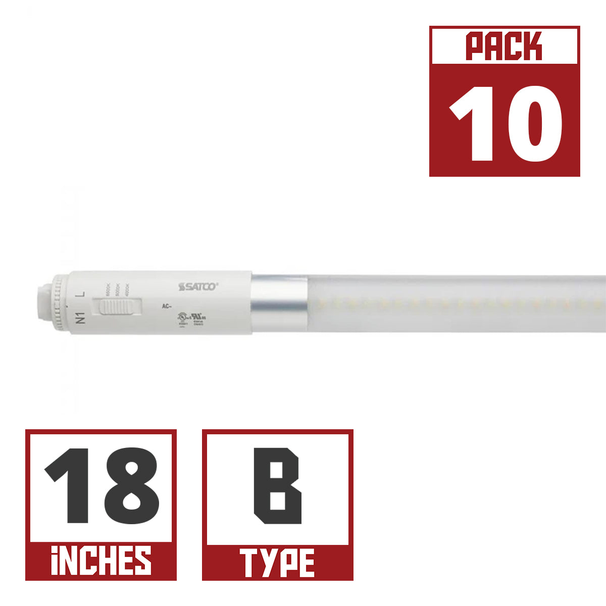 10 Pack - 18 Inch LED T8 Sign Tube, 7 Watts, 1000 Lumens, 40K|50K|65K, 360°