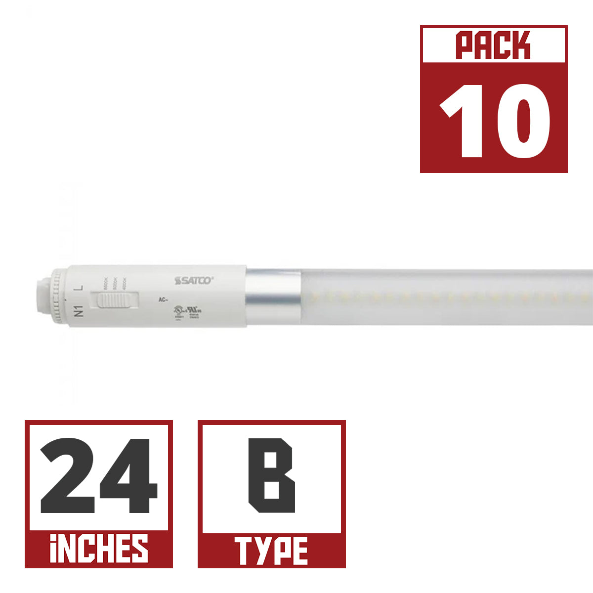 10 Pack - 24 Inch LED T8 Sign Tube, 9 Watts, 1300 Lumens, 40K|50K|65K, 360°