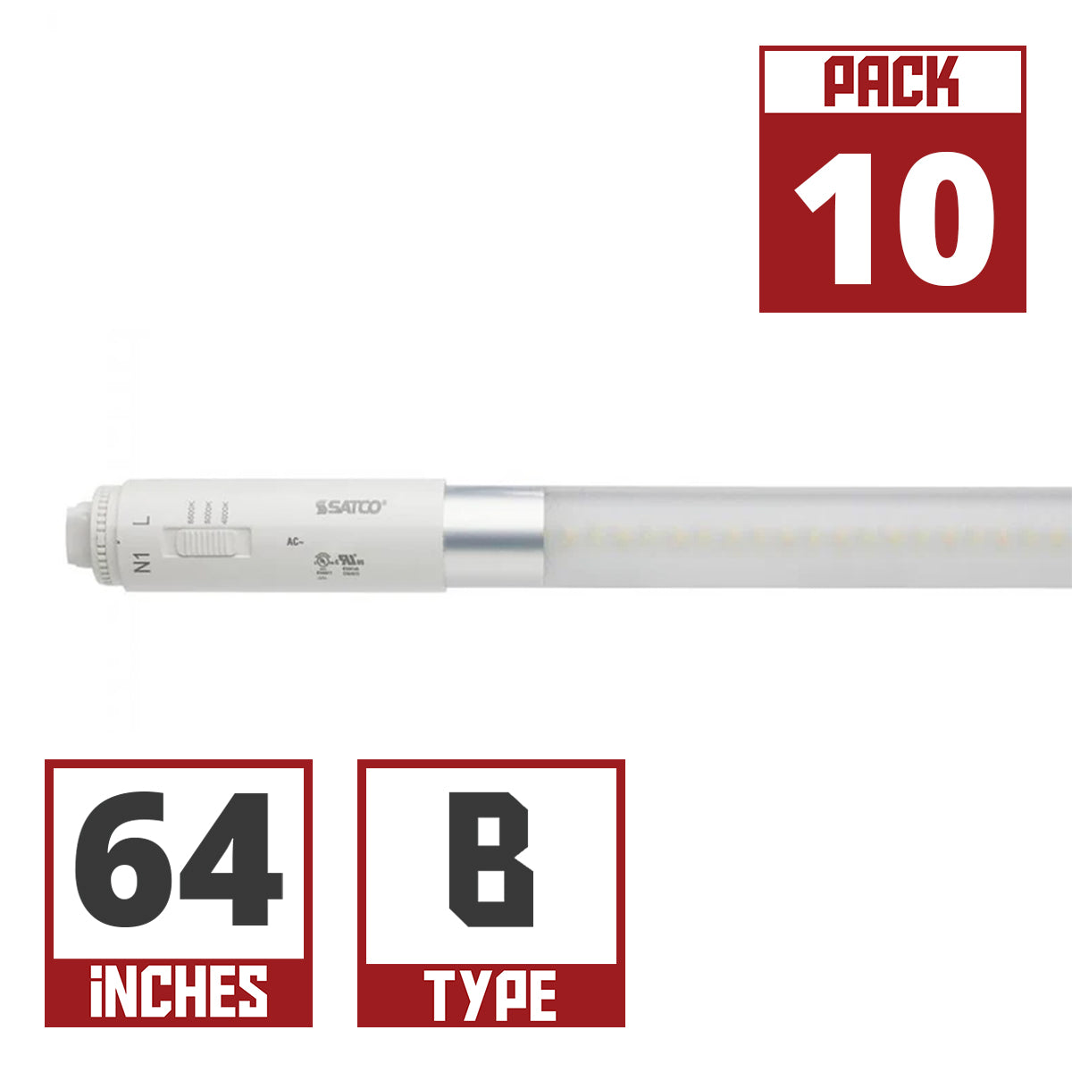 10 Pack - 64 Inch LED T8 Sign Tube, 26 Watts, 3750 Lumens, 40K|50K|65K, 360°